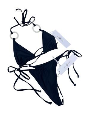 Axil Swim Black Tie Back Thong Matching 2 Piece Bikini S